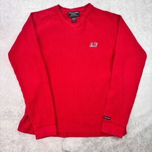 Abercrombie & Fitch Shirt Men's Medium Red Ribbed V-Neck Y2K AF Logo